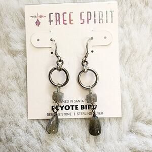 Peyote Bird Santa Fe Sterling Silver Gray Quartz Labradorite Drop Earrings NWT